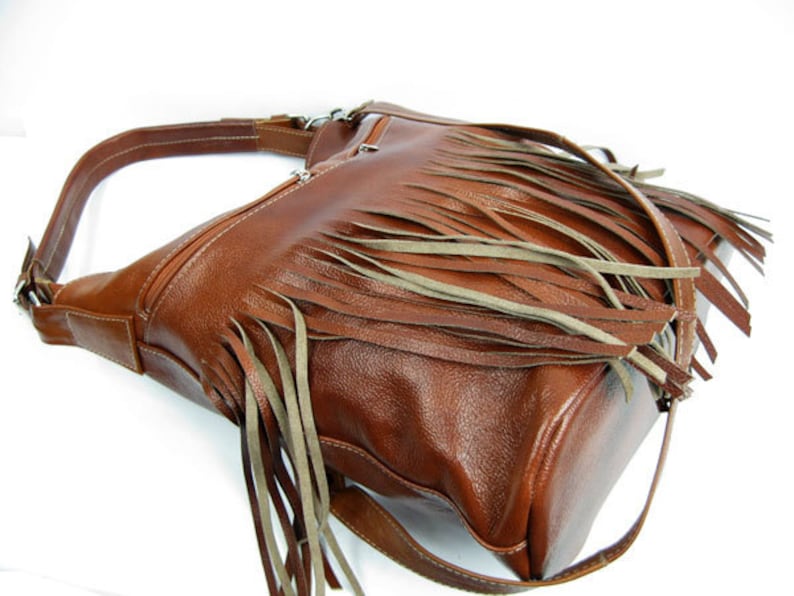 Leather Fringe Bag. COGNAC BROWN BOHEMIAN Bag. Crossbody Etsy