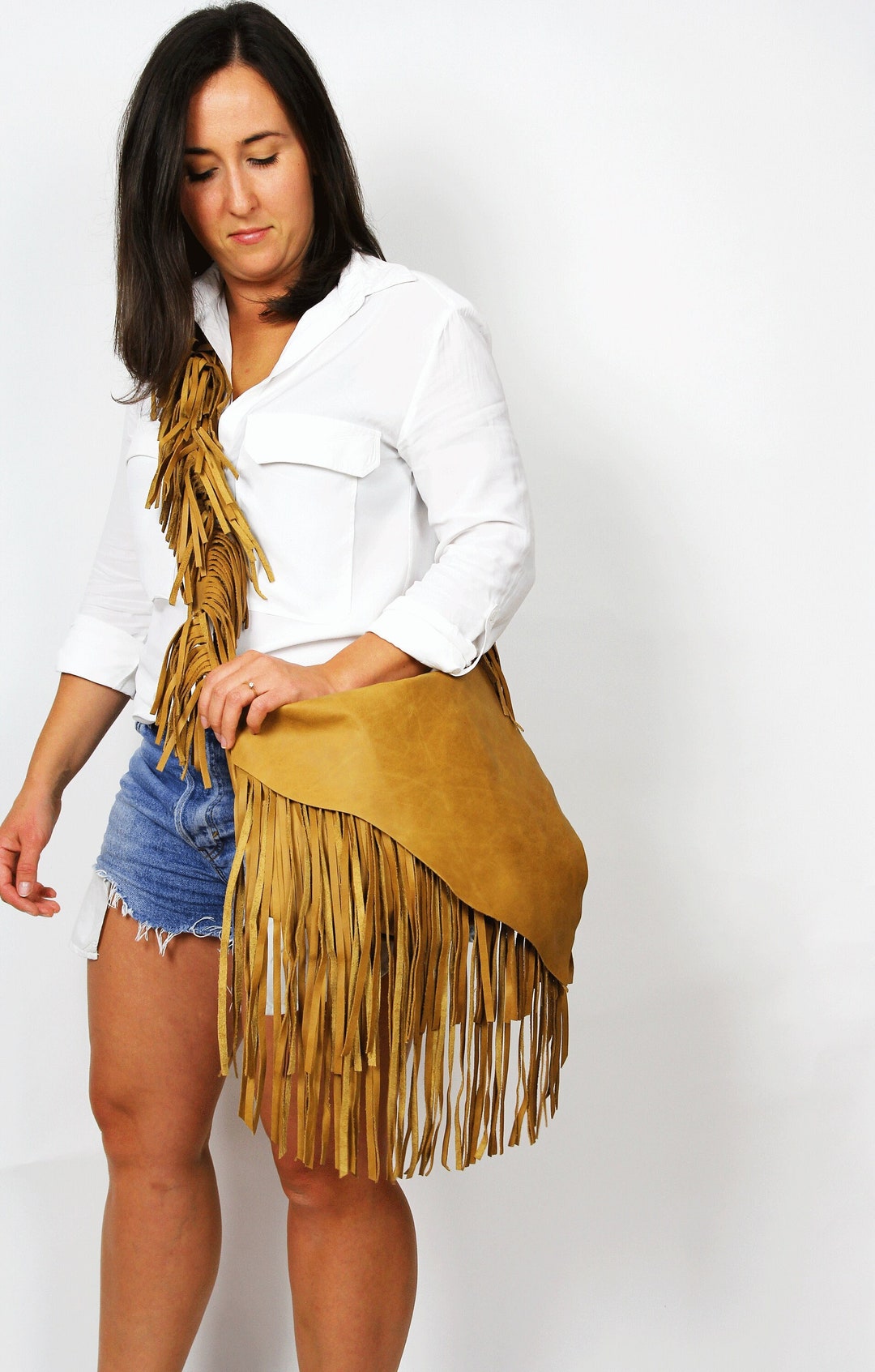 Mustard Brown Boho Bag, Leather Cross Body Bag, Unique Leather Bag