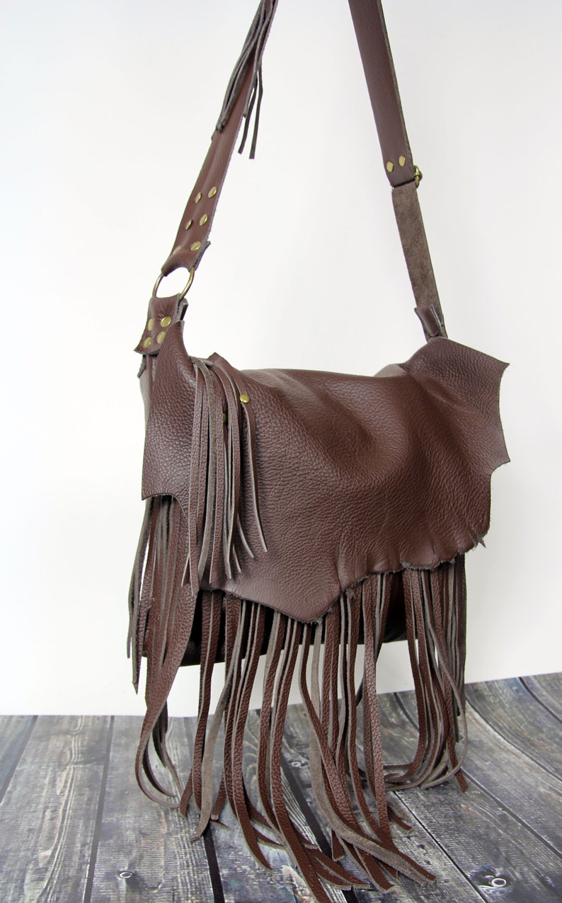 Brown Boho bag Western Fringe purse Crossbody leather bag Etsy