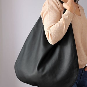 BLACK LEATHER HOBO bag, Black Handbag for Women, Black Hobo, Soft Leather Bag, Every Day Bag, Women black bag, Leather Handbag image 2