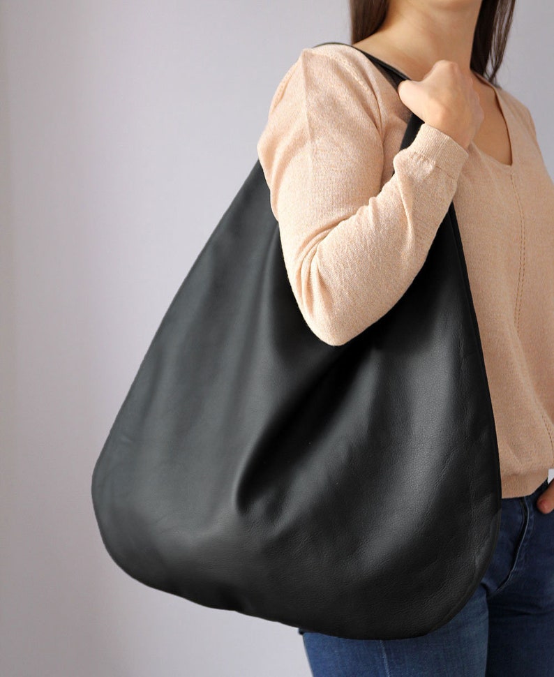 BLACK LEATHER HOBO bag, Black Handbag for Women, Black Hobo, Soft Leather Bag, Every Day Bag, Women black bag, Leather Handbag image 2