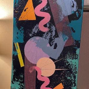 10”x20” painting Algorithm painting by Jeanie Noble Memphis style colorful wall art