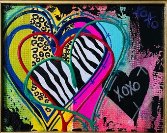 Wild Hearts Colorful wall art original painting Valentines gift Bansky
