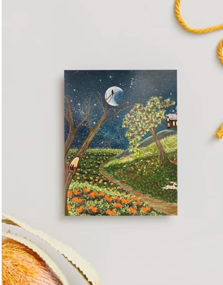 Blank cottagecore any occasion “Autumn in the Midwest” note card set of 5 by Jeanie Noble.