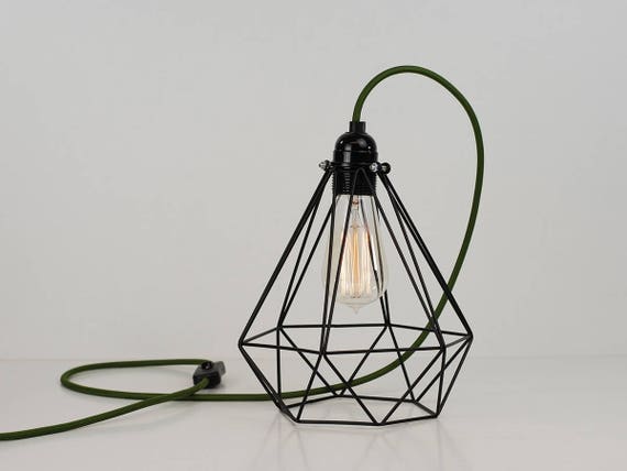 Vintage Industrial Black Diamond Pendant Wire Cage Desk Side - Black Diamond Pendant Light Vintage Industrial Black Diamond Pendant Wire Cage Desk Side - Black Diamond Pendant Light