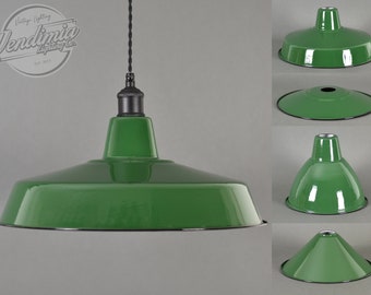 Factory Green Enamel Vintage Industrial Warehouse Style Light Lamp Shades - 6 Shapes