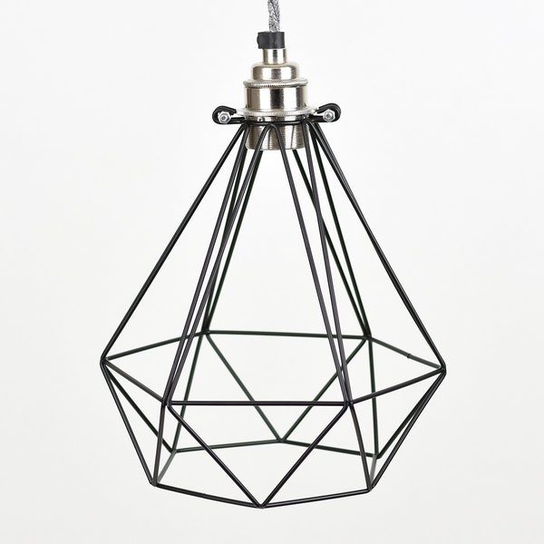 Diamant industriel vintage grillagé pour bureau côté lampe ou suspension - noir de jais