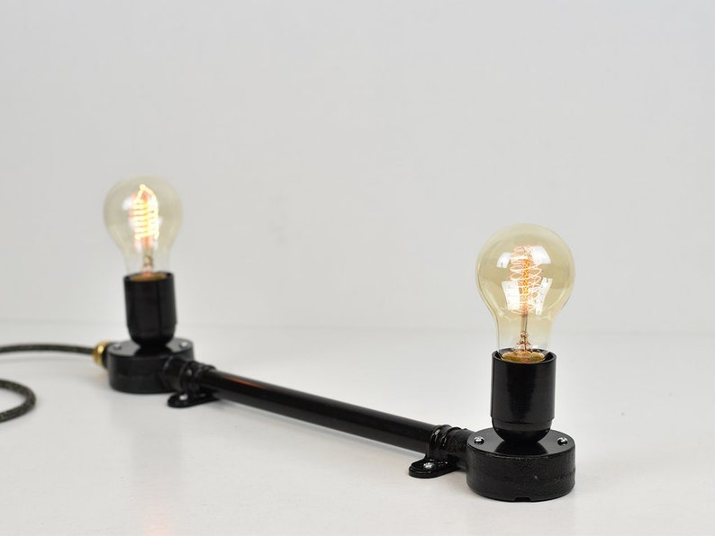 Steampunk Black Steel Conduit Metal Plug In WallTable Lamp Light Fabric Flex Cable E27 Fitting /& Vintage Edison filament Bulb