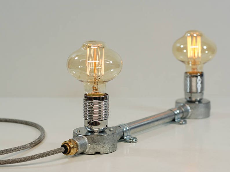 Steampunk Steel Conduit Metal Plug In Wall Table Lamp Light Fabric Flex Cable E27 Fitting Vintage Edison Filament Bulb
