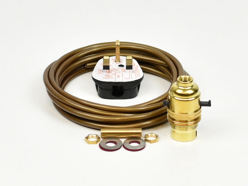 Table Desk Lamp Wiring Kit Switched Brass Bulb Holder Bc B22 Fitting 3m Of Flex Cable Plug