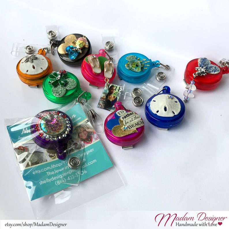Embellished Badge Holder Clip Retractable ID Clip ID Badge Reel Work ID Name Tag St Patrick/'s Day Gifts Green Lucky Beetle 4 Leaf Clover