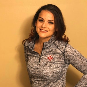 Heather grey 3/4 zip pullover with Red Maltese Cross