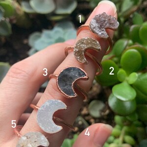 Druzy moon + amethyst moon rings