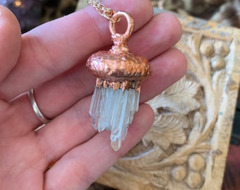 Copper acorn with tiny quartz points