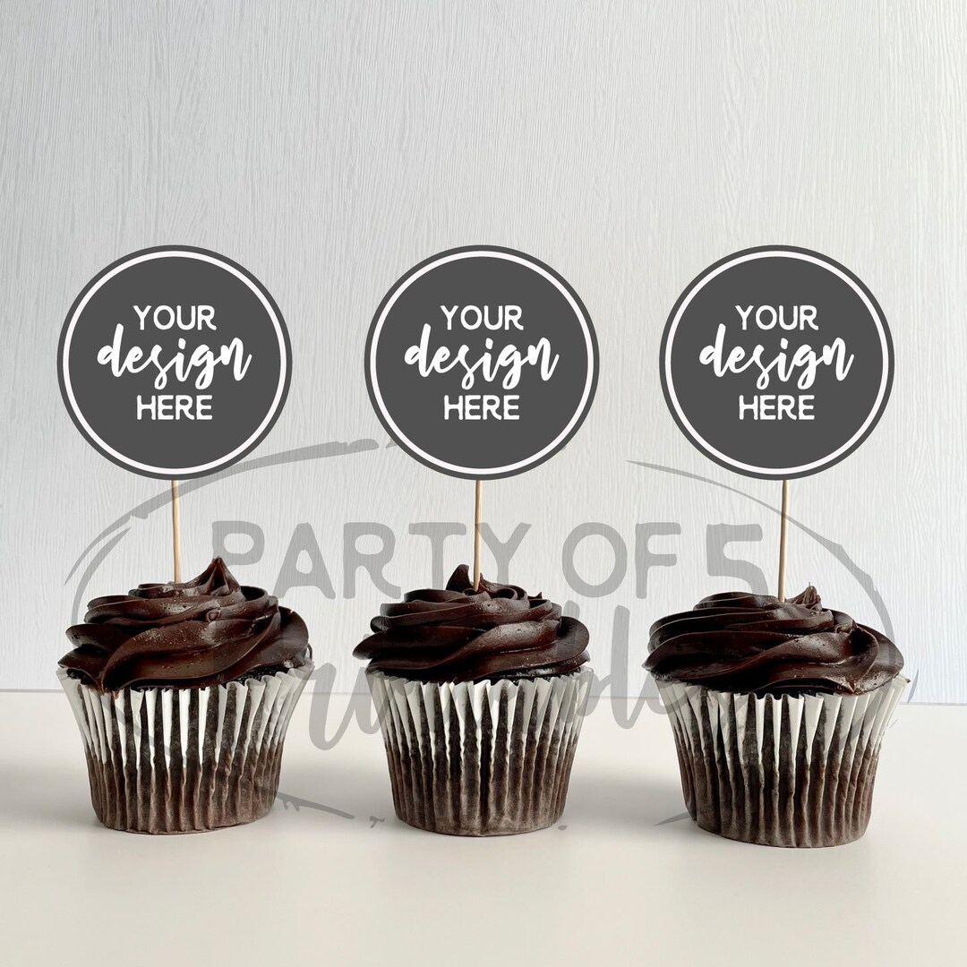 Cupcake Toppers Photo Mockup, 3 Chocolate Cupcakes Photo Mockup, Styled
