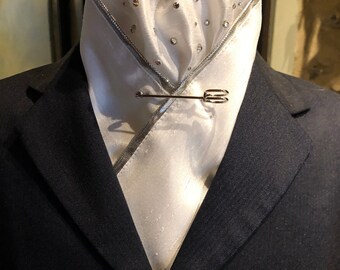 Silver and White Pre-tied Dressage or Eventing Stock Tie