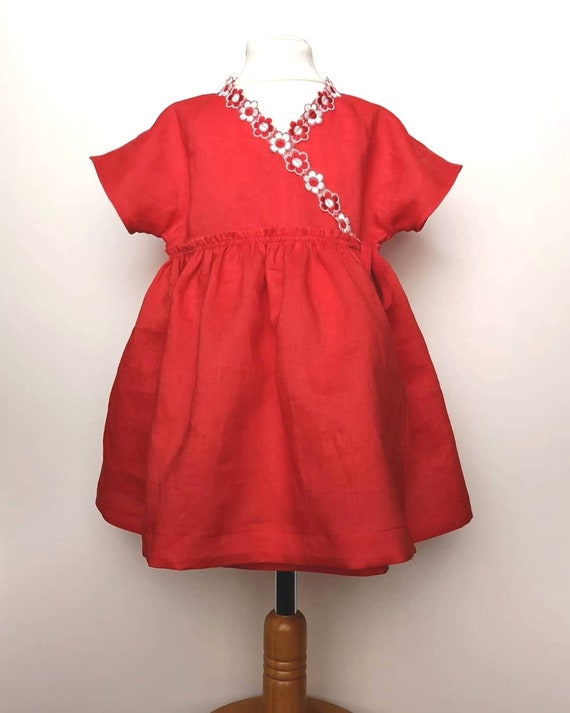 Wickelkleid Madchen Kleid Rotes Kleid Sommerkleid Etsy