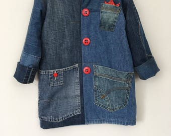 SOLD OUT- Denim coat, denim jacket, boys denim coat, girls denim coat, unisex jacket, unisex coat, winter child's coat, size 6-8 years