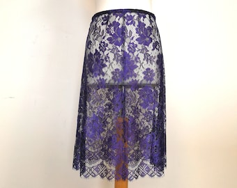 Stunning vintage purple, silk lace skirt, lined, size 12