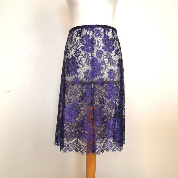 Stunning vintage purple, silk lace skirt, lined, size 12