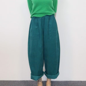 SOLD OUT - Teal corduroy trousers, wide leg Japanese style, patch pockets, size 14
