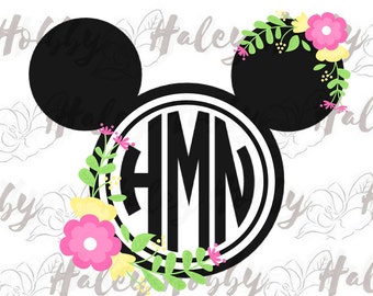 Download Mickey Mouse Disney Rose Lilly Monogram SVG DXF Silhouette ...