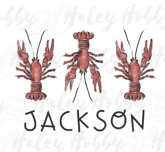Crawfish Lobster Kids Monogram Watercolor Shirt PNG, Heat Press, Digital Download, Sublimation Download, Instant Download Waterslide