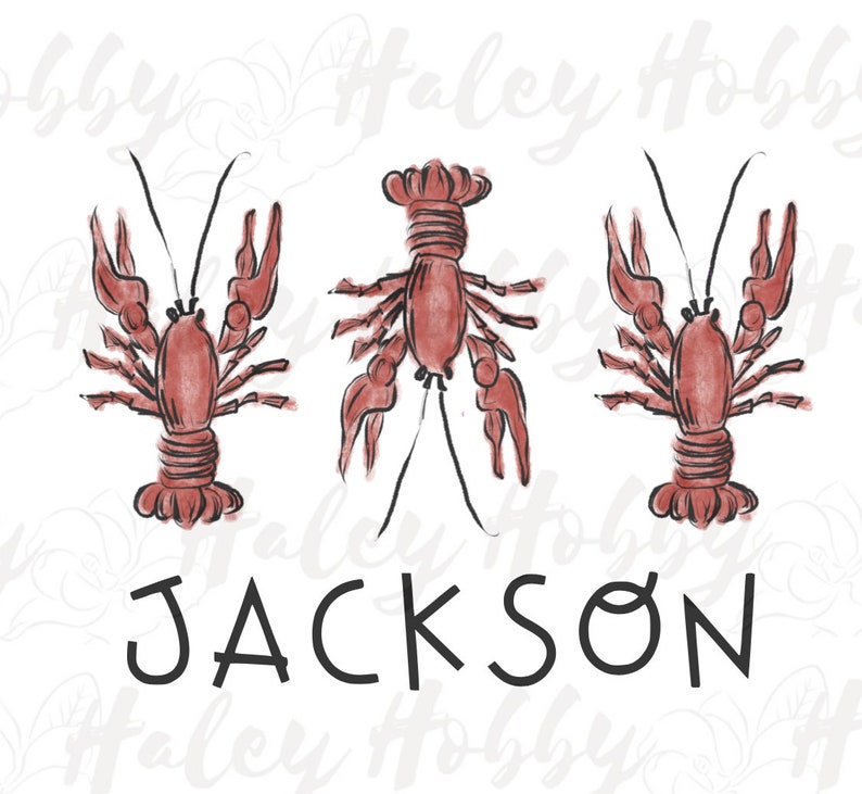 Crawfish Lobster Kids Monogram Watercolor Shirt PNG, Heat Press, Digital Download, Sublimation Download, Instant Download Waterslide image 1