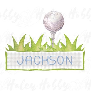 Boy Toddler Golf Name Gingham Watercolor Monogram Design PNG, Heat Press, Digital Download, Sublimation Download, Instant Download