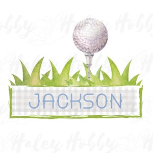 Boy Toddler Golf Naam Gingham Aquarel Monogram Design PNG, Heat Press, Digitale Download, Sublimatie Download, Instant Download