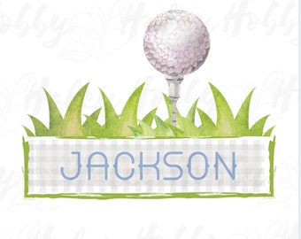 Boy Toddler Golf Name Gingham Watercolor Monogram Design PNG, Heat Press, Digital Download, Sublimation Download, Instant Download
