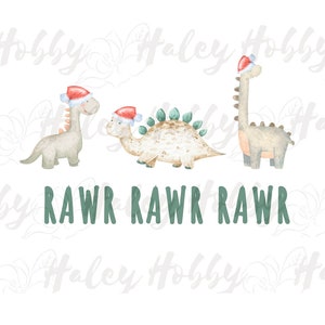 Dinosaur Christmas Santa Sleigh Rawr Rawr Rawr Monogram Watercolor PNG, Heat Press, Digital Download, Sublimation Download, Instant Download