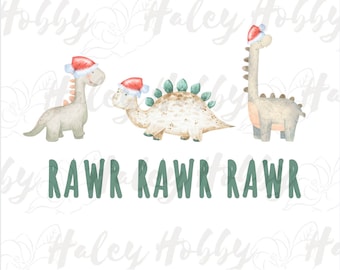 Dinosaur Christmas Santa Sleigh Rawr Rawr Rawr Monogram Watercolor PNG, Heat Press, Digital Download, Sublimation Download, Instant Download