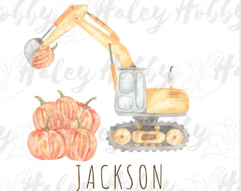 Construction Halloween Pumpkin Tractor Watercolor Shirt PNG, Heat Press, Digital Download, Sublimation Download, Download Waterslide