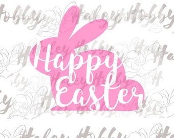 Feliz conejito de Pascua Signo SVG Pascua Corte Archivo Descarga Digital Silueta Waterslide