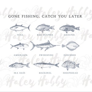 Gone Fishing Fishing Team Fish Types Sketch  Boy Girl Shirt 2 Sided Set PNG, Heat Press, Digital Download, Sublimation Download