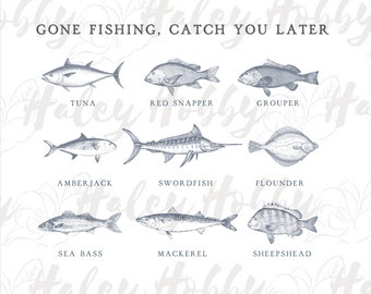 Gone Fishing Fishing Team Fish Types Sketch  Boy Girl Shirt 2 Sided Set PNG, Heat Press, Digital Download, Sublimation Download