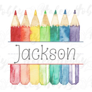 Back To School Kids Crayon Name monogram Watercolor Shirt PNG, Heat Press,Digital Download, Sublimation Download,Instant Download Waterslide