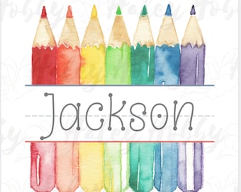Back To School Kids Crayon Name monogram Watercolor Shirt PNG, Heat Press,Digital Download, Sublimation Download,Instant Download Waterslide