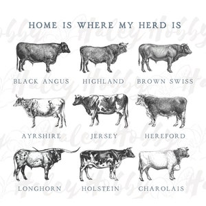 Home is Where My Herd Is Cow Cattle Farm Sketch Boy Girl Shirt 2 Set PNG, Heat Press, Digital Download, Sublimation Download, Instant