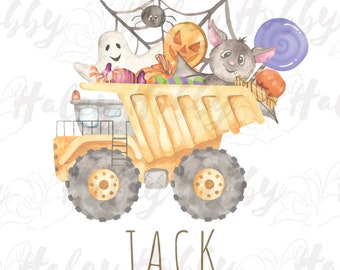 Construction Halloween Pumpkin Candy Dump Truck Watercolor Shirt PNG, Heat Press, Digital Download, Sublimation Download
