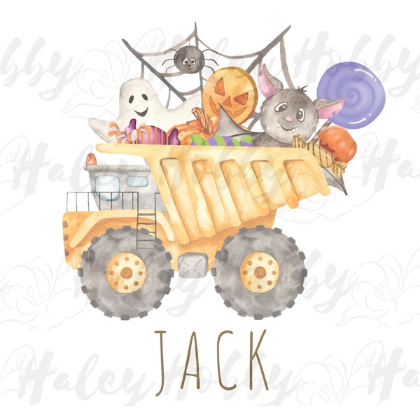 Construction Halloween Pumpkin Candy Dump Truck Watercolor Shirt PNG, Heat Press, Digital Download, Sublimation Download