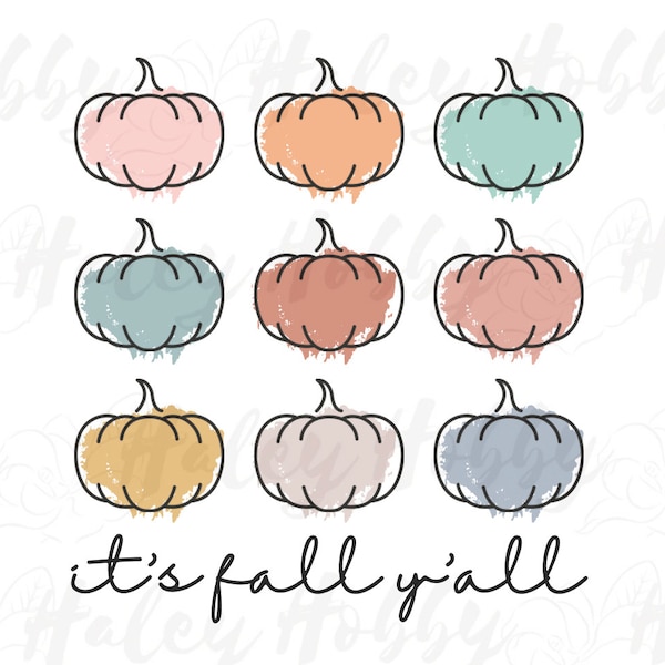Its Fall Y'all Pumpkins Fall Halloween Monogram Name Watercolor Shirt PNG, Heat Press, Digital Download, Sublimation Download