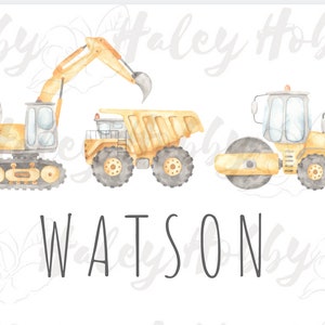 Construction Equipment Tractor Name Boy Watercolor  Shirt Design PNG, Heat Press, Digital Download, Sublimation, Instant Download Waterslide