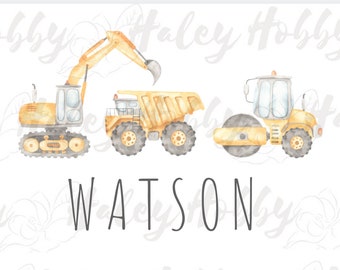 Construction Equipment Tractor Name Boy Watercolor  Shirt Design PNG, Heat Press, Digital Download, Sublimation, Instant Download Waterslide