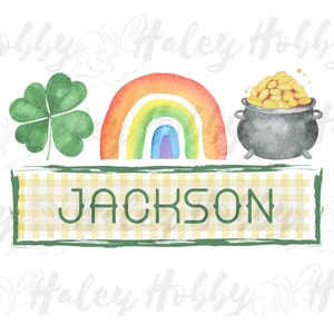 Clover Rainbow St. Patrick's Day Boys Girls Monogram Watercolor Shirt PNG,Heat Press, Digital Download,Sublimation Download,Instant Download