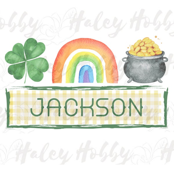 Clover Rainbow St. Patrick's Day Boys Girls Monogram Watercolor Shirt PNG,Heat Press, Digital Download,Sublimation Download,Instant Download