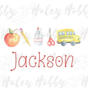 Back To School Kids Monogram Watercolor Shirt PNG, Heat Press, Digital Download, Sublimation Download,Instant Download Waterslide