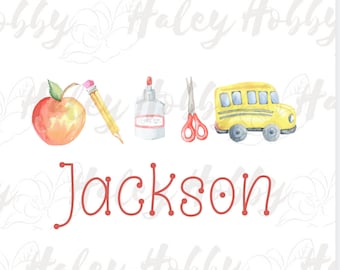 Back To School Kids Monogram Watercolor Shirt PNG, Heat Press, Digital Download, Sublimation Download,Instant Download Waterslide