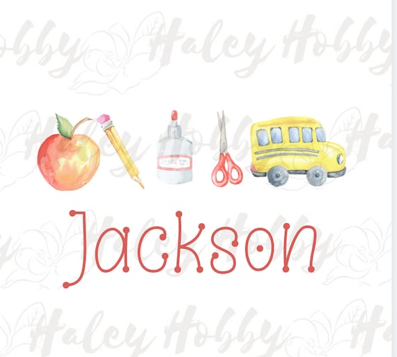 Back To School Kids Monogram Watercolor Shirt PNG, Heat Press, Digital Download, Sublimation Download,Instant Download Waterslide